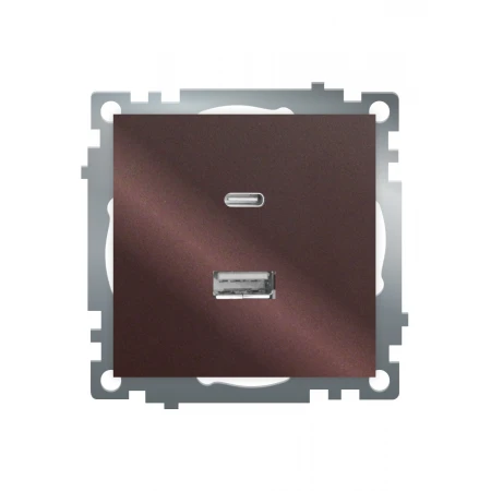 Розетка 2-местная USB + type C, STEKKER GLS10-7116-04, 250В, 3А, max 20W,серия Катрин, шоколад 50057