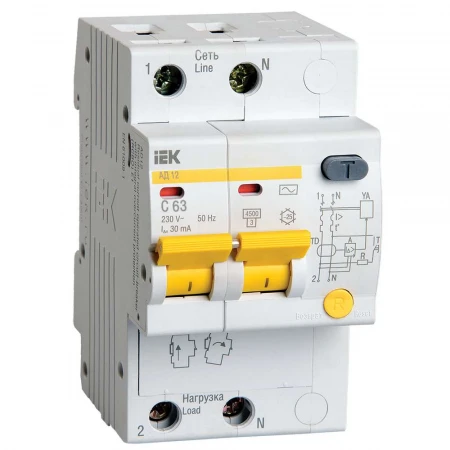 KARAT Дифференциальный автомат АД12 2P 63А 30мА тип AC IEK MAD10-2-063-C-030